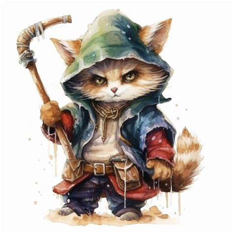 Premium Photo A Watercolor Illustration Of A Fox With A Weapon
