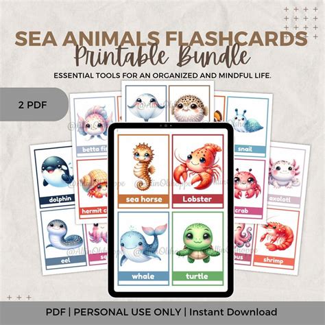 Sea Animals Flashcards, Ocean Animals, Printable File, Preschool Cards ...