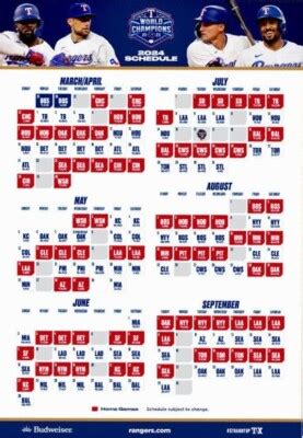 2024 TEXAS RANGERS MAGNETIC SCHEDULE (SGA) – 2023 WORLD CHAMPIONS - NEW ...