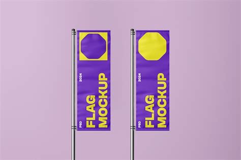 Premium Psd Vertical Flag On Pole Mockup