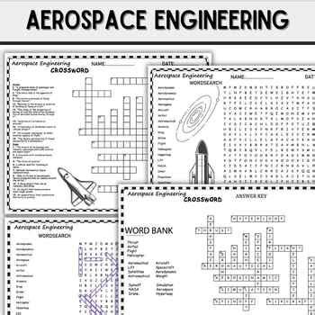 Aerospace Engineering Vocabulary Worksheets Word Search Crosswords