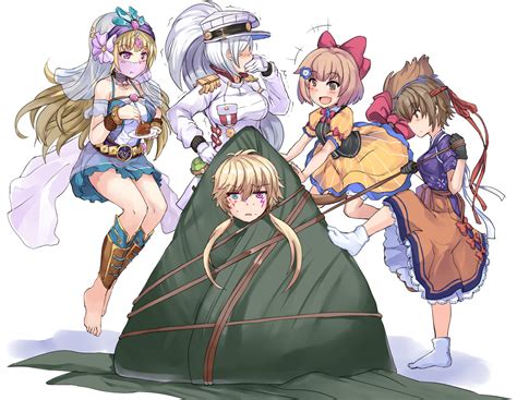 Barefoot Bicolored Eyes Blonde Hair Bondage Brown Eyes Brown Hair Dress Gloves Hat Headband