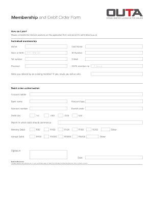 Fillable Online Outa Co Membership And Debit Order Form