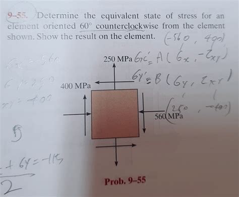 Solved 9 55 Determine The Equivalent State Of Stress For An Chegg