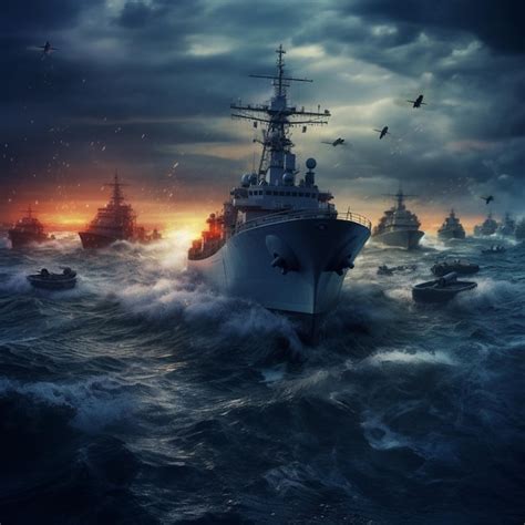 Premium Ai Image Navy Destroyer In High Seas On The Ocean At Night