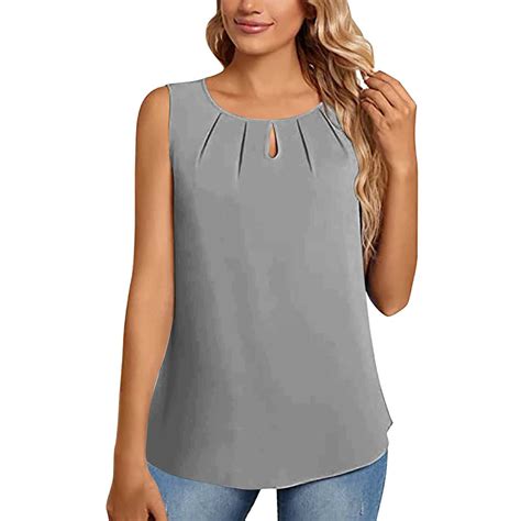 Sakmal Womens Tops Sleeveless Gray Cami Keyhole Neck Solid Blouses T