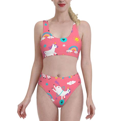 Fotbe Women S Yoga Unicorn Print Bikini High Waisted Swimsuit Two Piece Bathing Suit Swimming