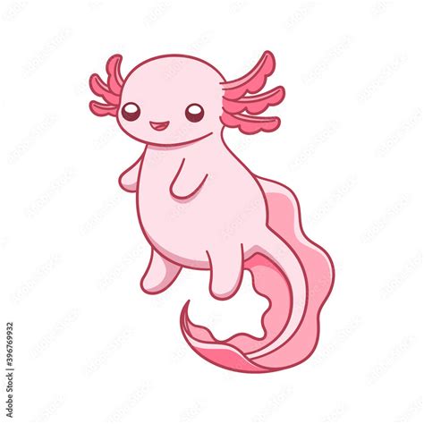 Happy axolotl swimming cartoon vector illustration. Cute underwater ...