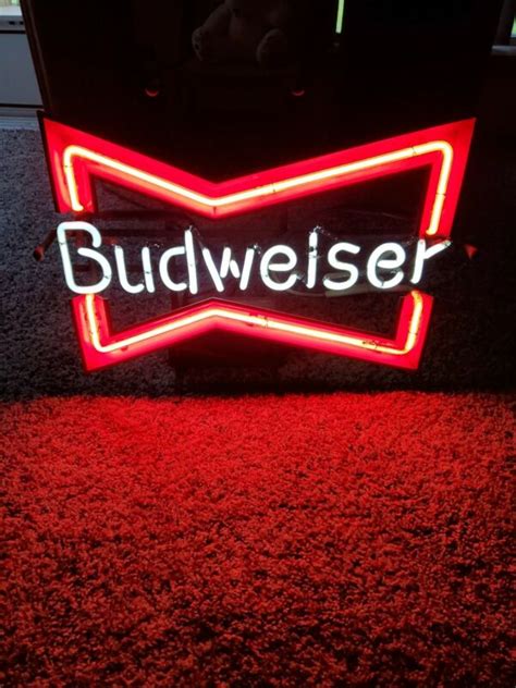 Vintage Budweiser Bowtie Bow Tie Real Neon Sign Beer Bar Light Working