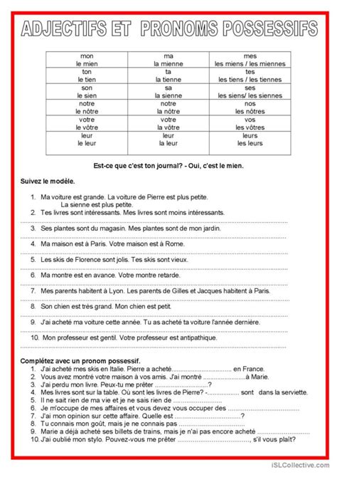 Les Adjectifs Possessifs Pratique De Fran Ais Fle Fiches Pedagogiques Hot Sex Picture