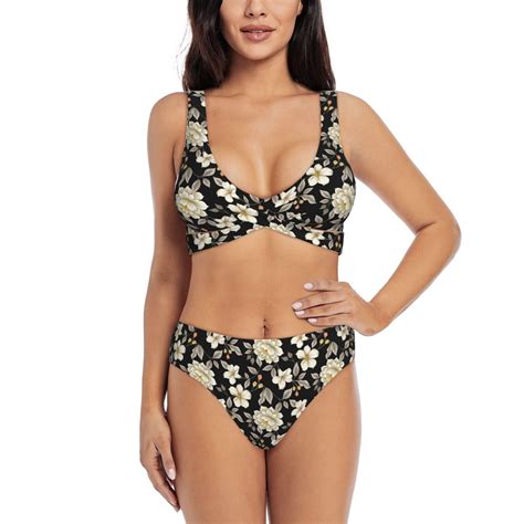 Swim Suits For Women Bikini White Flower Soft Stretchy High