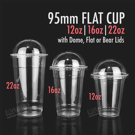 50pcs Plastic Pp Flat Cup With Lids Set 12oz 16oz 22oz 95mm For