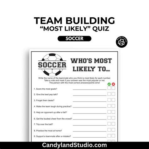 Soccer Team Game - Printable Most Likely Questions | Team Building Quiz