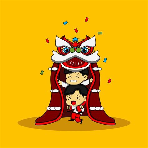 Vector Illustration Chinese Lion Dance Cute Character 16625344 Vector