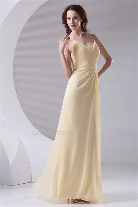 V Neck Floor Length Chiffon Spaghetti Strap Long Bridesmaid Dresses