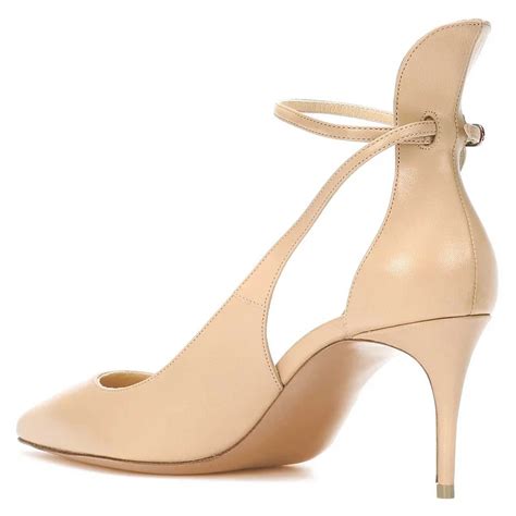Nude Ankle Strap Stiletto Heel Pointy Toe Pumps Vdcoo