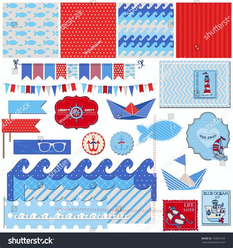 Scrapbook Design Elements Nautical Sea Theme Stock Vector 133954763