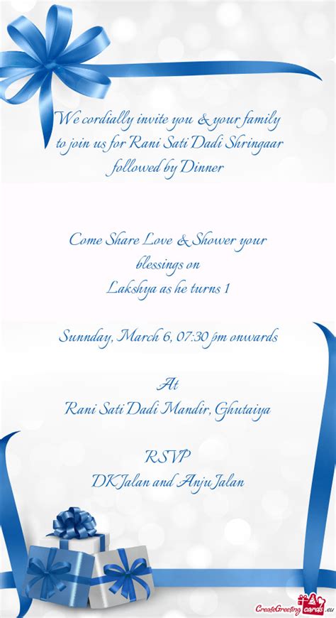 To Join Us For Rani Sati Dadi Shringaar Followed By Dinner Free Cards