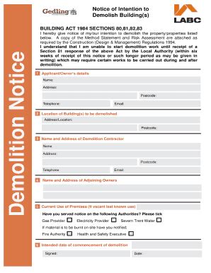 Fillable Online Demolition Notice Gedling Borough Council Fax Email