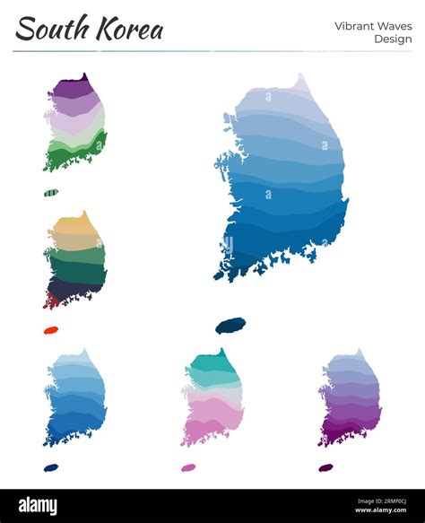 Set Of Vector Maps Of South Korea Vibrant Waves Design Bright Map Of