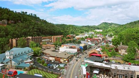 Aerial View Of Gatlinburg S Main Street Stock Footage Video Of Center