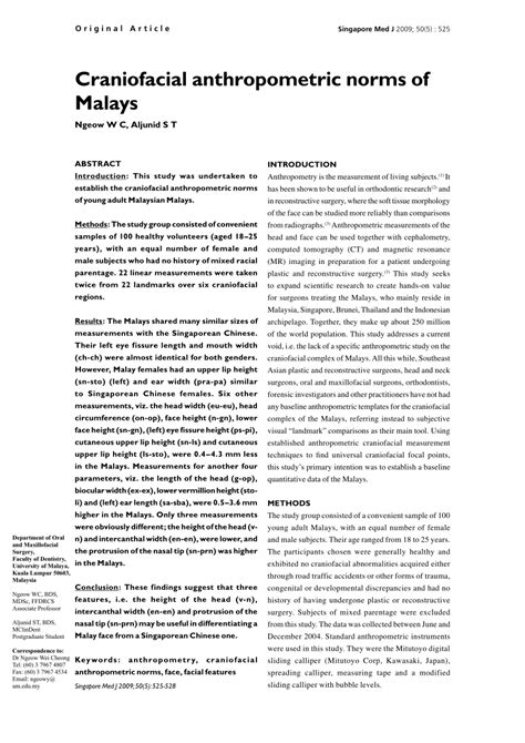 (PDF) Craniofacial anthropometric norms of Malays