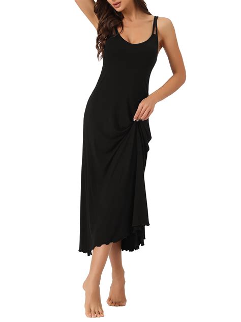 Cheibear Womens Lingerie Nighties Pajama Dress Racer Back Full Slip Babydoll Camisole Midi