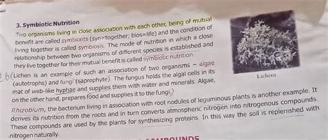 symbiotic nutritiontwo organisms living  close association  eac