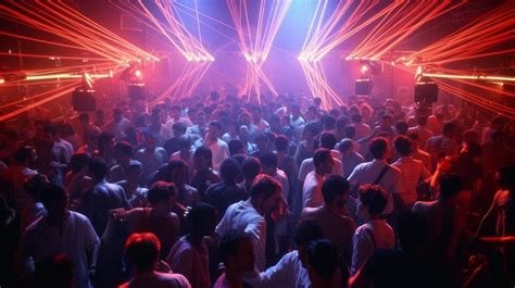 Premium Photo People Dancing At A Nightclub With Red Laser Lightshow