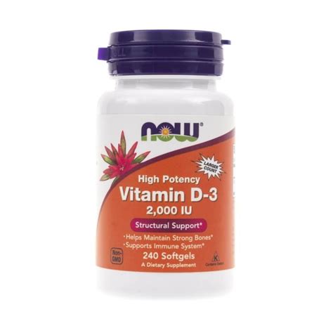 Хранителна добавка Now Foods, Витамин D3 2000 IU, 240 капсули - eMAG.bg