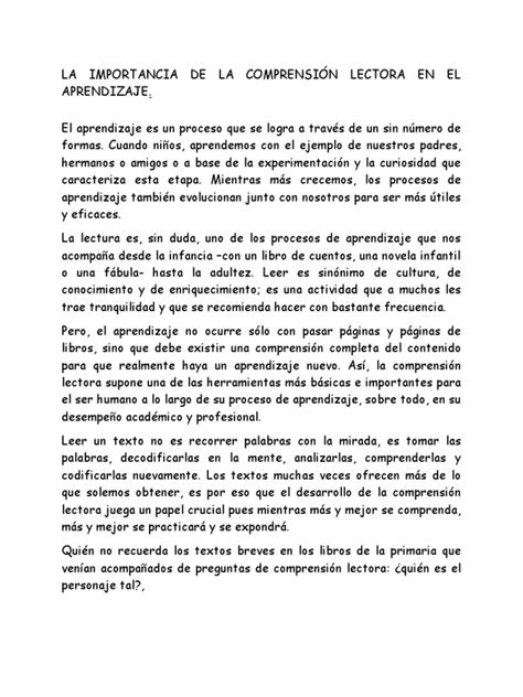 11 La Importancia De La Competencia Lectora Pdf Aprendizaje