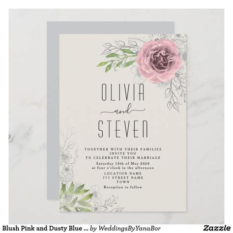 Blush Pink And Dusty Blue Wedding Invitation Wedding Invitations