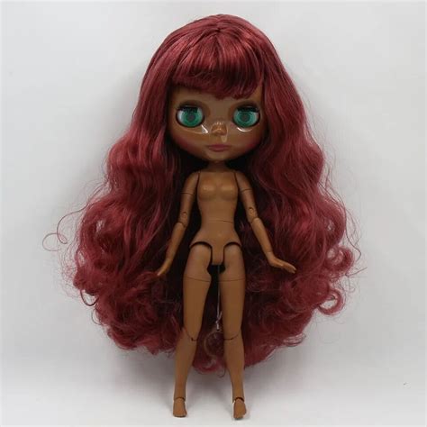 Blythe Doll Wine Red Hair Joint Body Nude Super Black Skin Eyes Color DIY Toys EBay