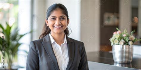 Image Of A Smiling India Woman Working At A Hotel Reception Or In The