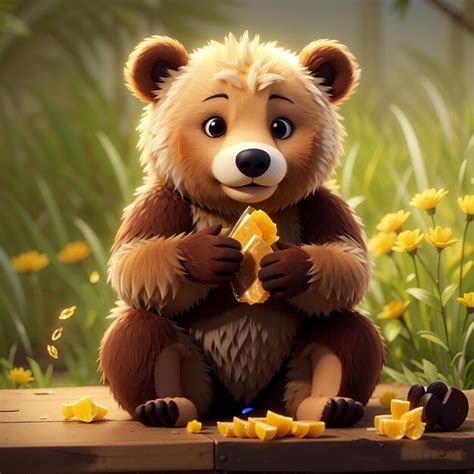 Premium Photo Cute Bear Sitting Eating Honey