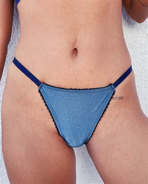 Última Peça Calcinha string de malha e renda azul vovó Neuma Lingerie perfeita é aqui
