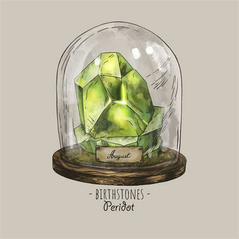 vintage birthstones peridot gemstone august magic illustration stock