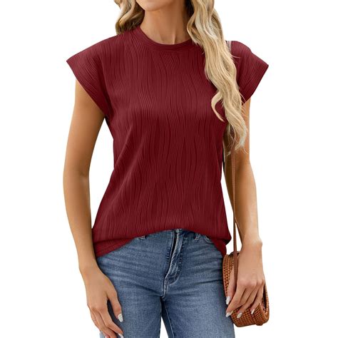 Ydkzymd Womens Shirts Short Sleeve Textured Crew Neck T Shirt Office