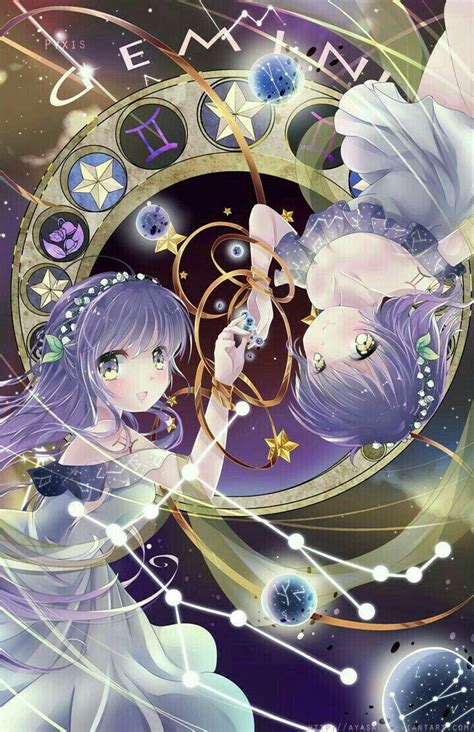 Gemini Constellation Anime Girl Cute Zodiac Sign Hình Vẽ Anime Cô Gái Trong Anime Song Tử