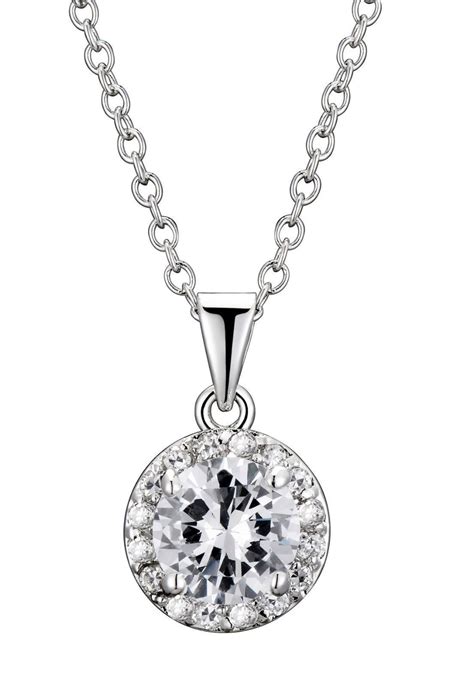 Womens Sterling Silver Rhodium Plated Round Cubic Zirconia Halo