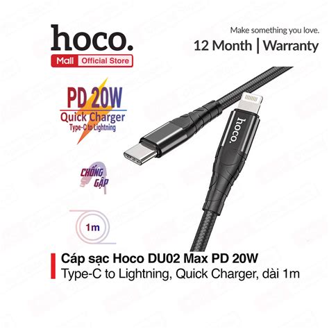 Cáp sạc nhanh Hoco DU02 Max Type-C to Lightning PD20W và truyền dữ liệu ...