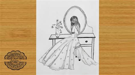 Girl Looking In The Mirror Drawing