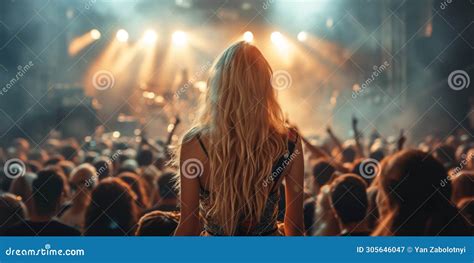 Blonde Rock Star Captivates The Crowd With Mesmerizing Stage Performance Stock Illustration