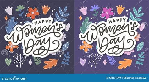 Happy Women S Day Handwritten Lettering Modern Vector Hand Drawn