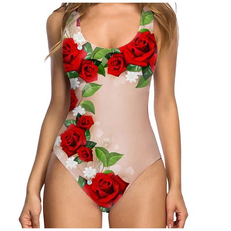One Piece Bathing Suit For Women Rose Graphic Swimsuit Funny 3d Print Nude Swimsuit Scoop Neck