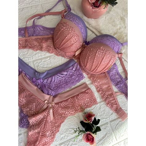 Kit Lingerie Conjunto Sutiã De Renda Luxo Sexy Tanga Fio Claudia Micro Shopee Brasil