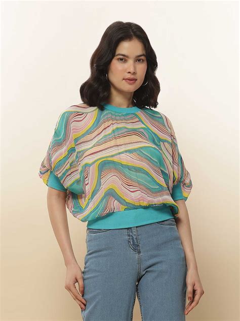 Buy Teal Printed Top Online Label Ritu Kumar International Store View