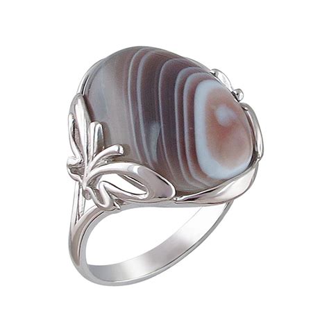 Кольцо с агатом из серебра женские - 84 фото