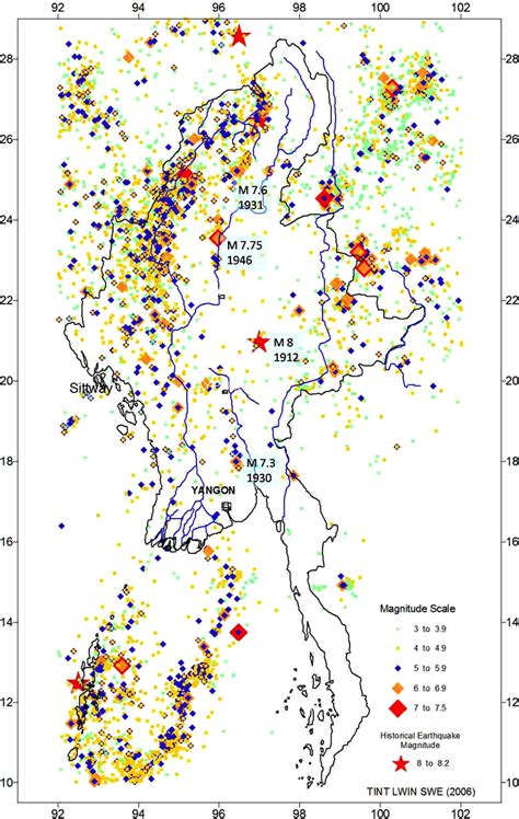 earthquake occurrences  myanmar region earthquake data  neic