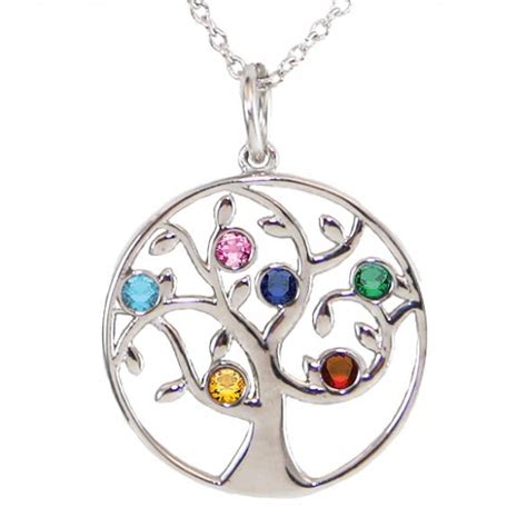 Family Tree Birthstone Necklace - 6 Birthstone Pendant | Mother's Day